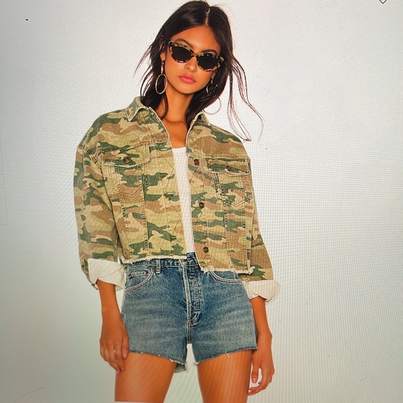 Free People Camo Denim Jacket size XS - Picture 1 of 16